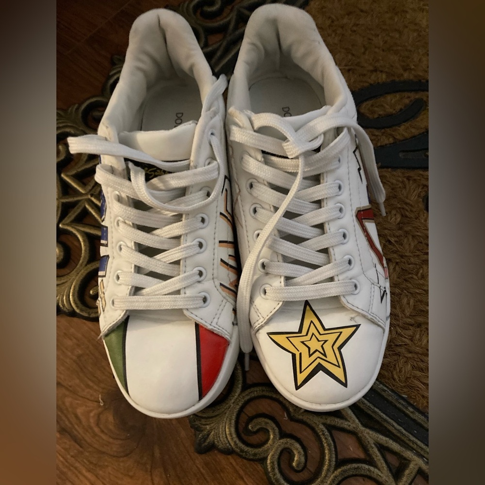 Dolce & Gabbana White Sneakers with Bold Multicolor Accents